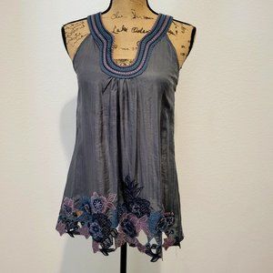 Lulumari Size M Embroidered Cutout Floral Silver Gray Halter Top